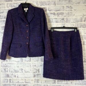VTG Women's Talbots Wool Mohair Skirt Suit Set Purple Size 6 Petite Made in USA